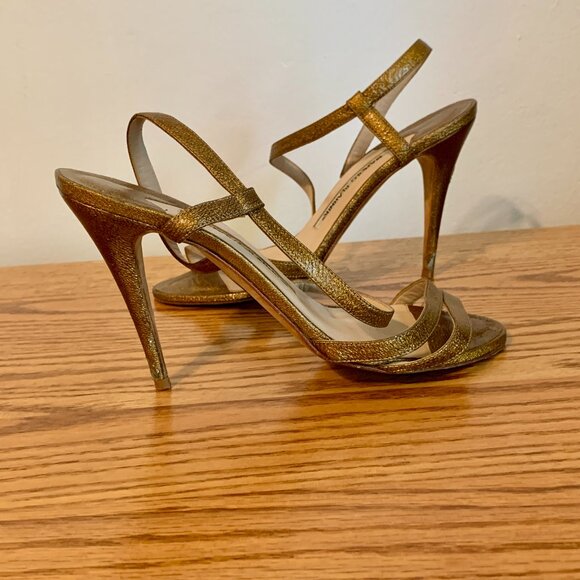 Manolo Blahnik Copper Gold 2000s y2k Strappy heels 36 Sandal Stiletto Carrie - Picture 1 of 16